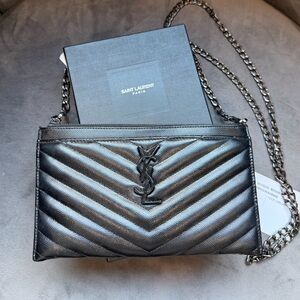 Yves Saint Laurent black monogram clutch / crossbody